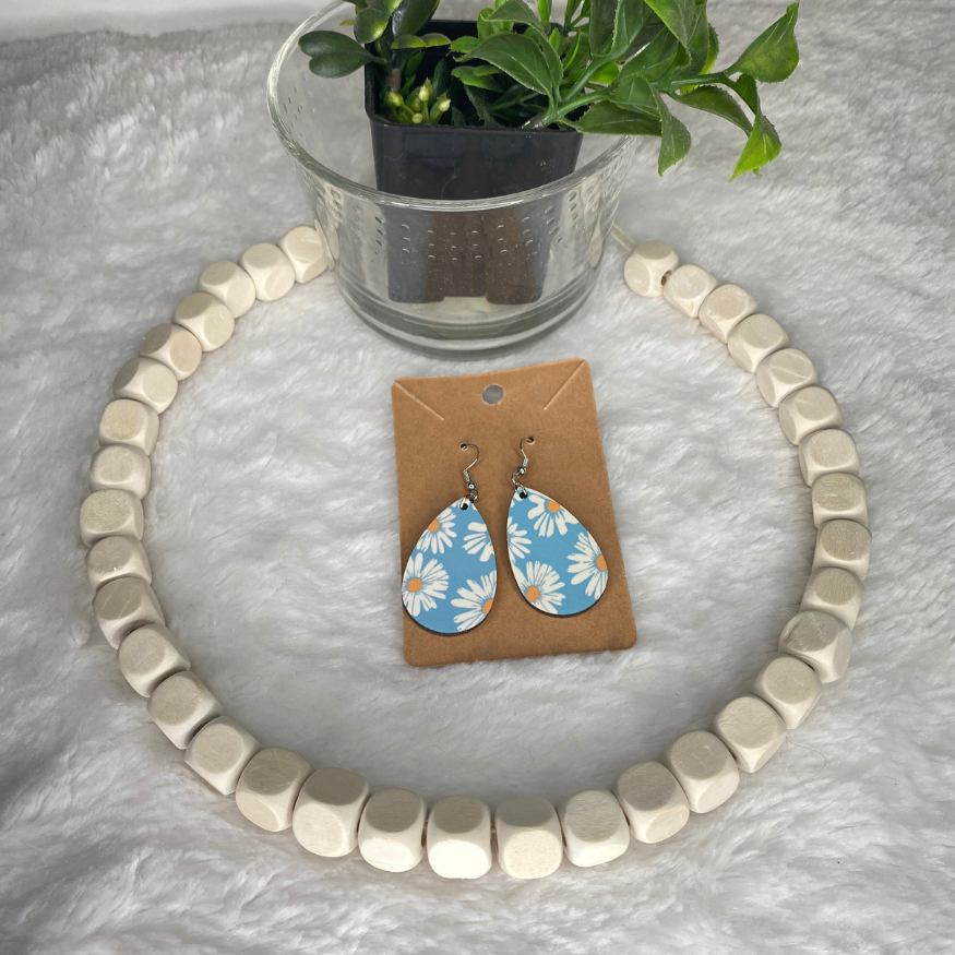 Blue Floral Sublimation Earrings